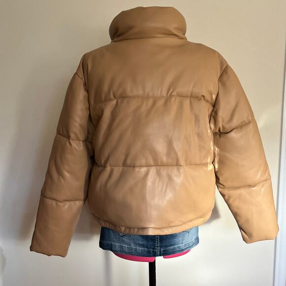 Abercrombie | The A&F Mini Puffer Jacket Tan Faux Leather Winter Coat | Size XL - Picture 4 of 7